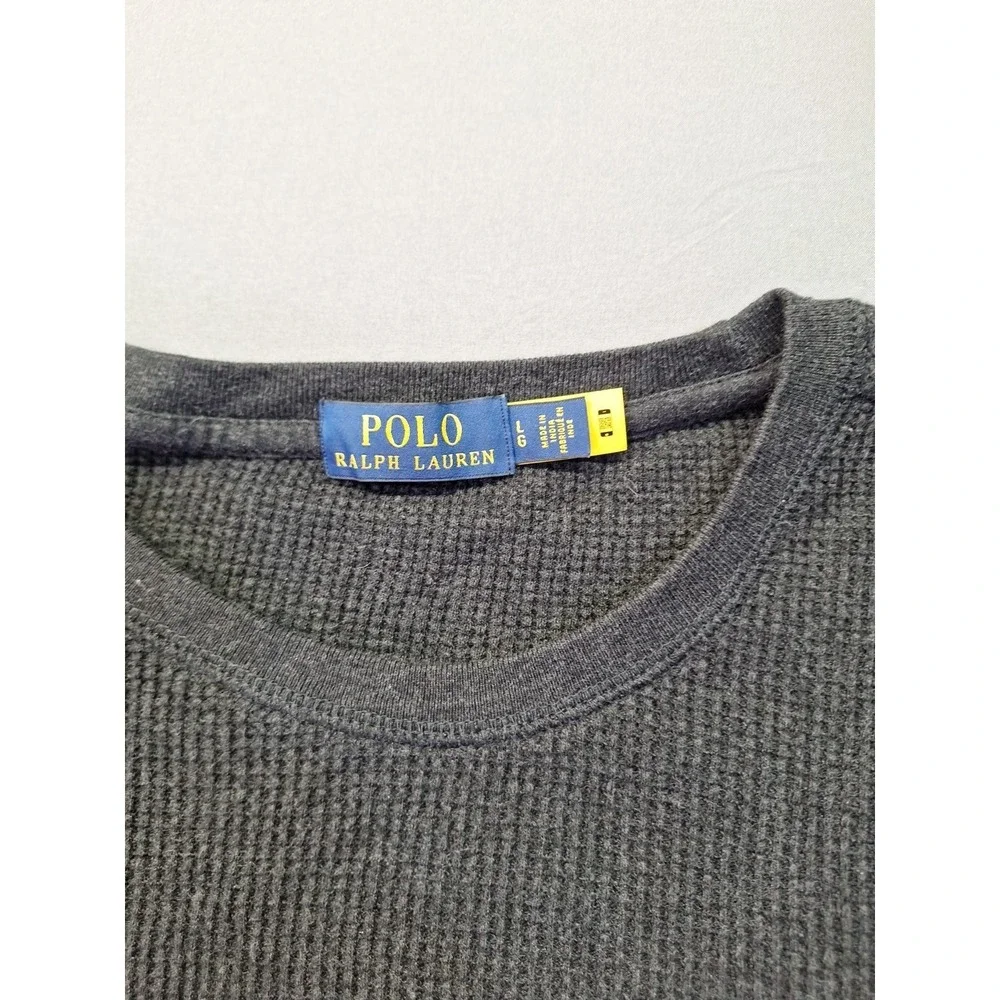 POLO RALPH LAUREN Mens Waffle Knit Thermal Long Sleeve Large Charcoal Grey‎ Pony